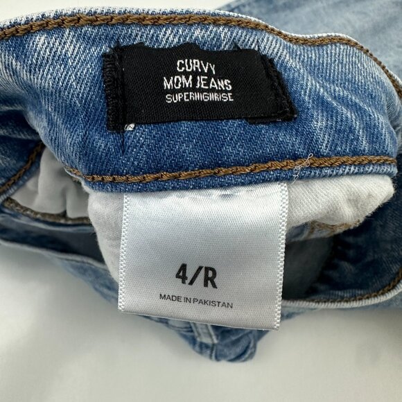 Express Curvy Mom Super High Rise Distressed Raw Hem Women's size 4 Blue Jeans - Picture 3 of 5